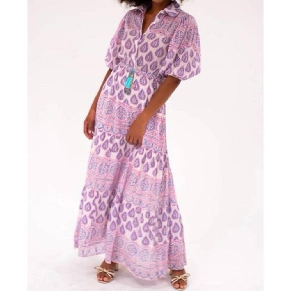 Bell by Alicia Bell Pink Blue Paisley Cotton and Silk Maxi Dress Small